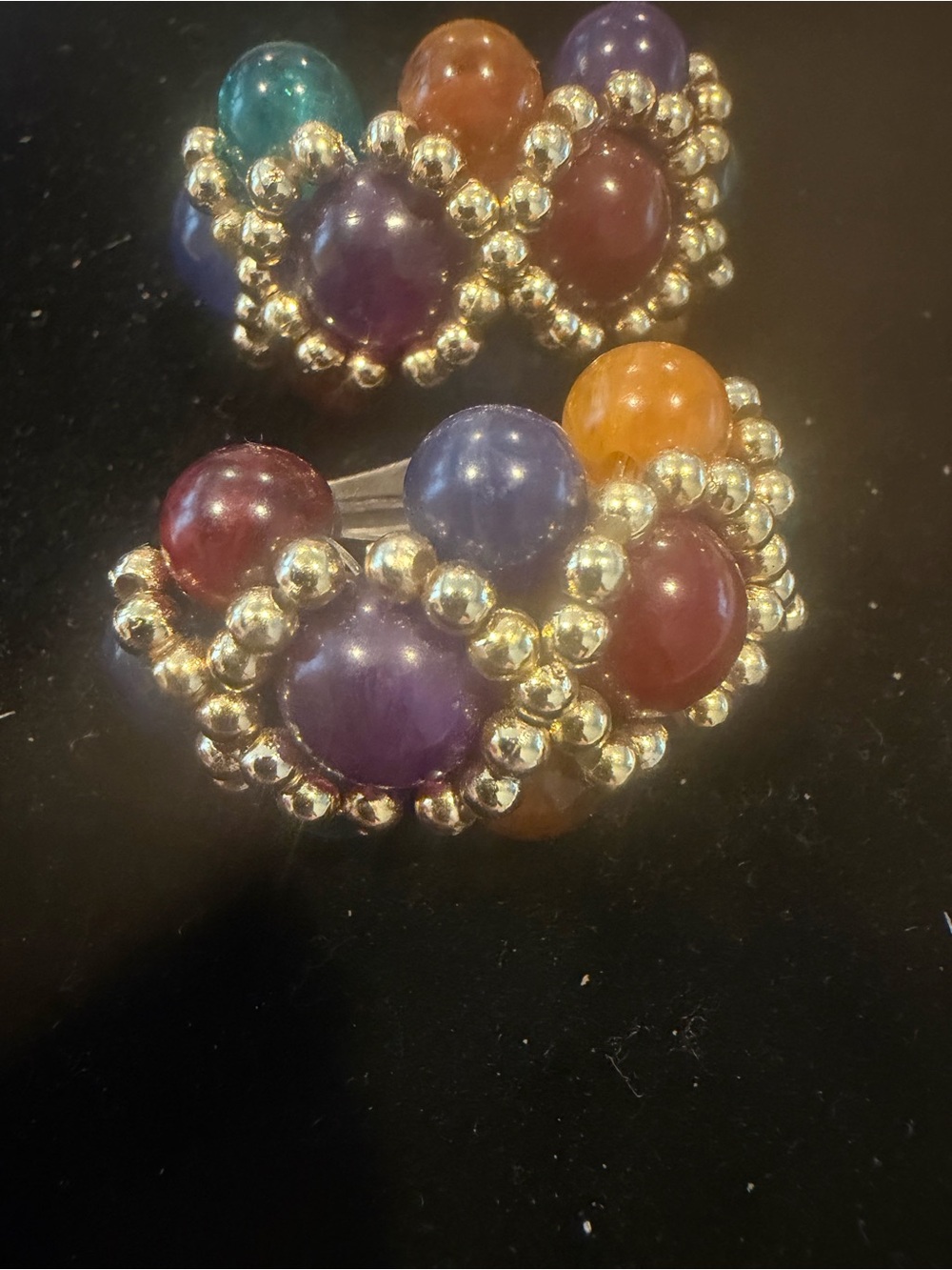 Vintage Beaded Statement Clip Earrings - Gold Accents. 1980s - Picture 8 of 8